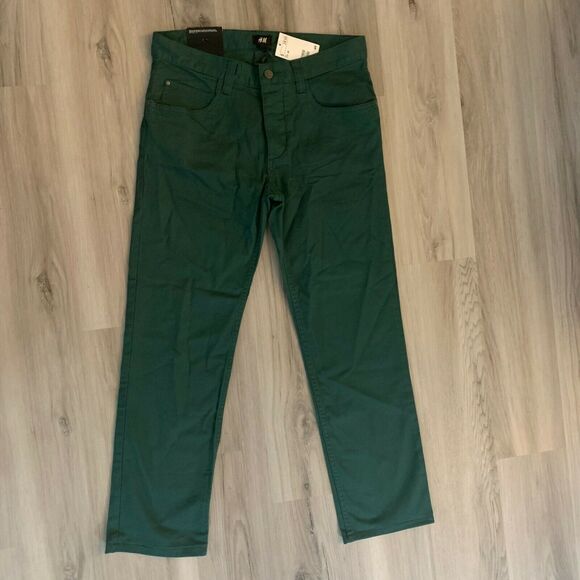 H&M SlimFit Jeans Pants Women's Size 29 Green Mid Rise Stretch Straight Leg - Picture 1 of 9
